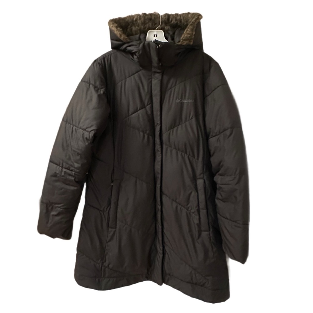 Columbia Women's Dark Brown Long Puffer Coat with Faux Fur Hood